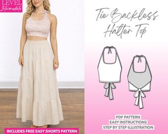 Tie Backless Halter Top Sewing Pattern: PDF Download (XS-XXXL) + Bonus Shorts Pattern