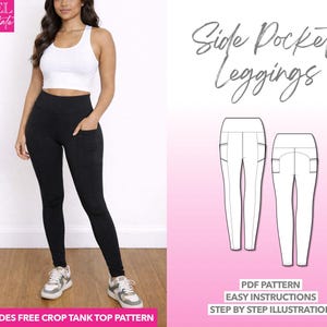 Leggings Sewing Pattern with Pockets: Women's Yoga Pants (PDF Pattern XS-XXXL)