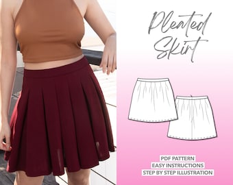 Pleated Skirt Sewing Pattern Mini Skirt Pattern Women Skirt Sewing Pattern Highwaisted Skirt Pattern Easy Skirt PDF