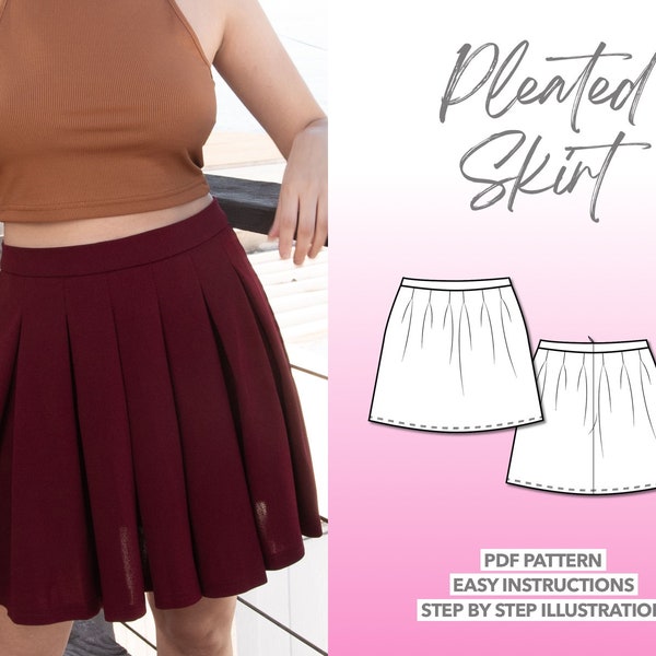 Pleated Skirt Sewing Pattern Mini Skirt Pattern Women Skirt Sewing Pattern Highwaisted Skirt Pattern Easy Skirt PDF