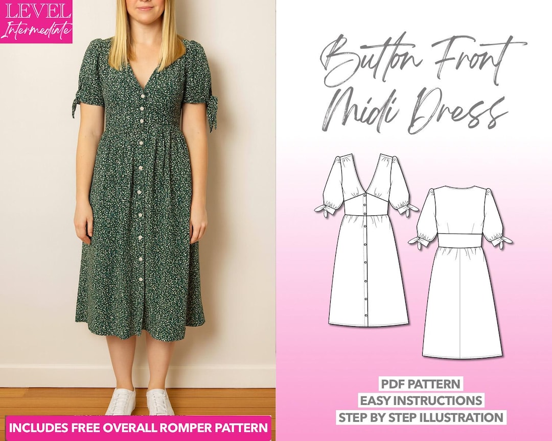 Patron de robe midi à manches nouées devant boutonné (Patron PDF