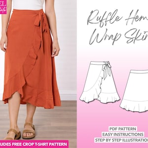 Wrap Midi Skirt Sewing Pattern Ruffle Hem Skirt Pattern Women Skirt Sewing Pattern Wrap Skirt PDF Pattern Easy Long Skirt Sewing Pattern