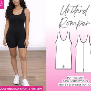 Unitard Romper Sewing Pattern: Stretchy Jumpsuit, Yoga Leggings (PDF Download, XS–XXXL)