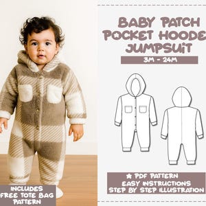 Modello di cucito per tutina con cappuccio per neonato 3 M-24 M (modello PDF)