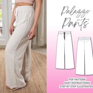 Palazzo Pants Sewing Pattern Summer Pants Pattern Linen Pants Sewing Pattern Women Sewing Pattern Wide Leg Pants PDF Pattern