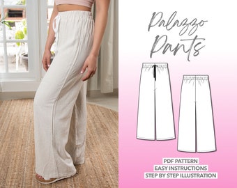 Palazzo Pants Sewing Pattern Summer Pants Pattern Linen Pants Sewing Pattern Women Sewing Pattern Wide Leg Pants PDF Pattern