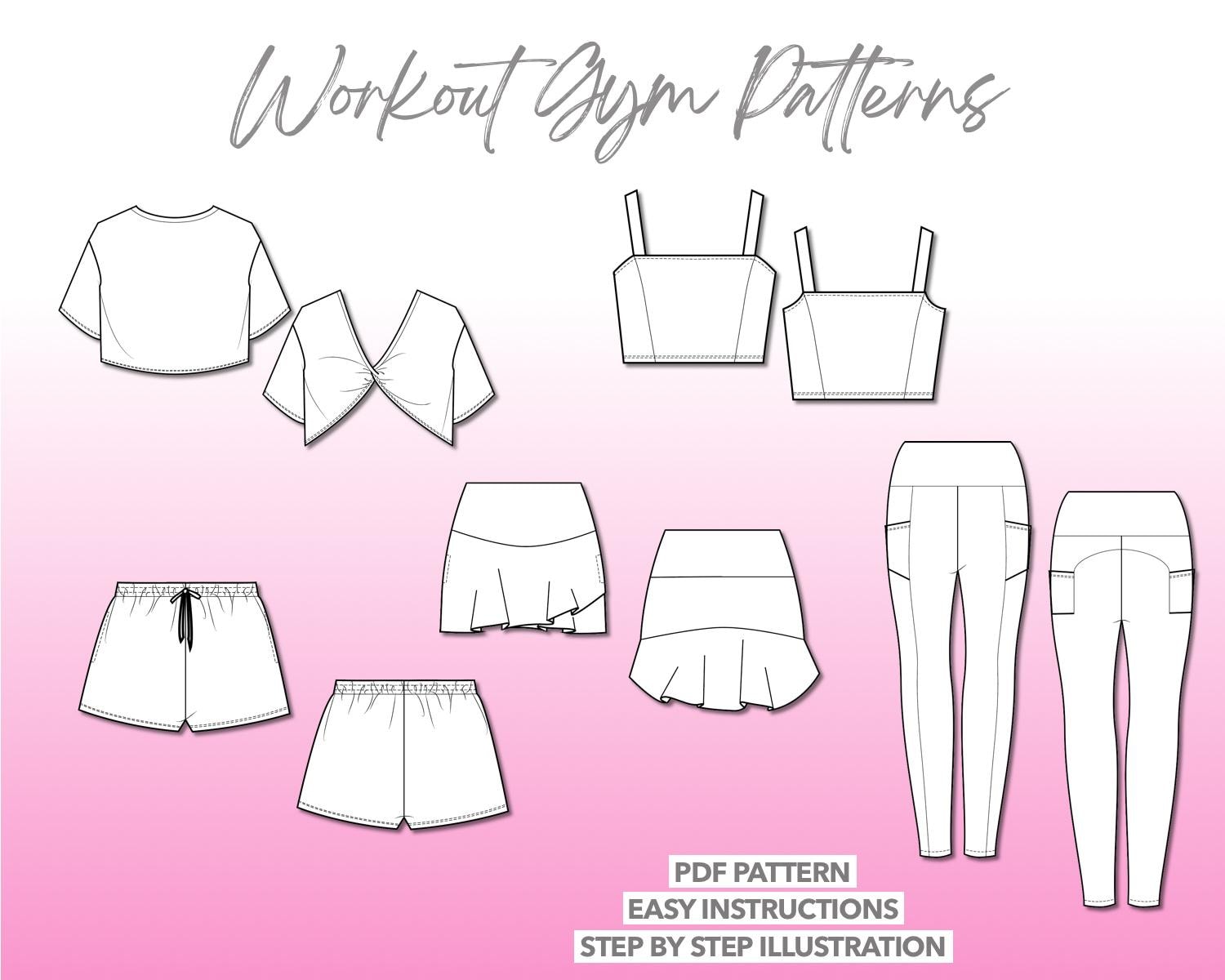Workout Outfit Sewing Pattern Bundle: Leggings, Top, Shorts (PDF ...
