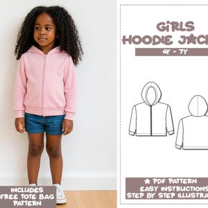Girls Hoodie Jacket Sewing Pattern 4Y-7Y (PDF Pattern)