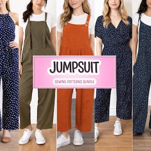 Jumpsuit Sewing Pattern Bundle: Halter, Surplice, Overall (PDF Pattern XS-XXXL)