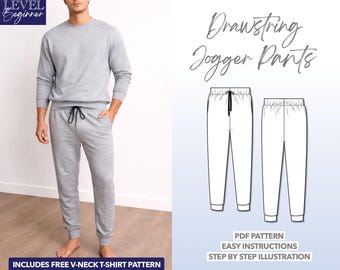Mens Drawstring Jogger Pants Sewing Pattern: Easy Sweatpants (PDF Pattern)