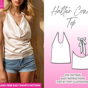 Top Sewing Pattern Cowl Top Sewing Pattern Halter Top Sewing Pattern Women Top Sewing Pattern Cowl Neck Top PDF Pattern Halter Top Pattern