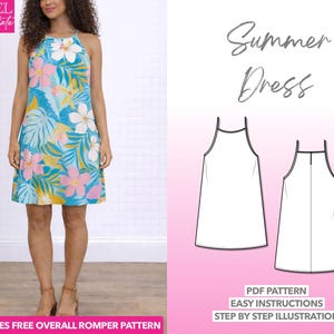 Patrón de costura para vestido de tirantes halter: PDF fácil (XS-XXXL) + mono de regalo