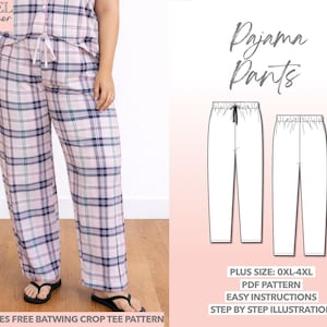 Cartamodello per pantaloni da pigiama taglie forti, adatto ai principianti, per taglie curvy, pigiami facili da indossare, pantaloni da pigiama, pantaloni da casa, pantaloni da notte PDF