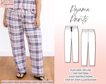Plus Size Pajama Pants Sewing Pattern Beginner Friendly Curvy Size Sleepwear Easy Sleep Pants Pajama Bottoms Lounge Pants Sleep Trousers PDF