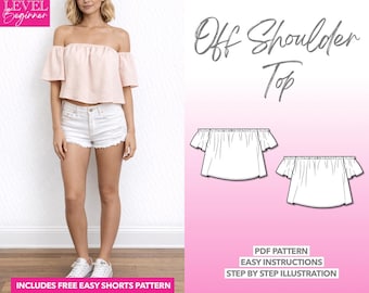 Off Shoulder Crop Top Sewing Pattern: Easy PDF Download (XS-XXXL)