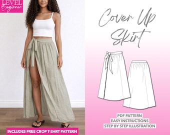 Cover Up Skirt Sewing Pattern: Sarong Style (PDF Pattern, XS-XXXL)