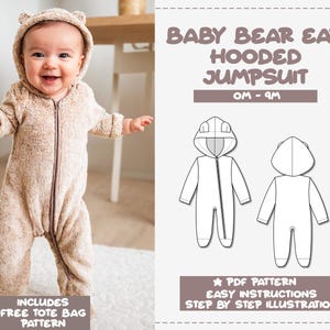 Baby Bär Kapuzen Jumpsuit Schnittmuster (0-9 M) (PDF Pattern)