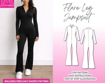 Naaipatroon jumpsuit wijd uitlopende pijpen: gebreide loungewear (pdf-patroon XS-XXXL)