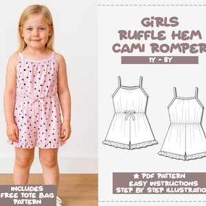 Girls Ruffle Hem Cami Romper Sewing Pattern (1Y-8Y) (PDF Pattern)