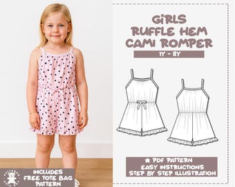 Girls Ruffle Hem Cami Romper Sewing Pattern (1Y-8Y) (PDF Pattern)