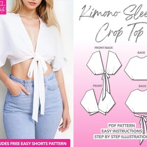 Top Sewing Pattern Crop Top Sewing Pattern Crop Top PDF Pattern Batwing Top Pattern Kimono Sleeve Pattern Cute Top Easy PDF Sewing Pattern