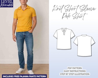 Mens Shorts Sleeve Polo Shirt PDF Sewing Pattern – PDF Download (S–XXL)