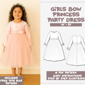 Molde de vestido de festa de tule princesa para meninas (4 a 8 anos) (molde em PDF)