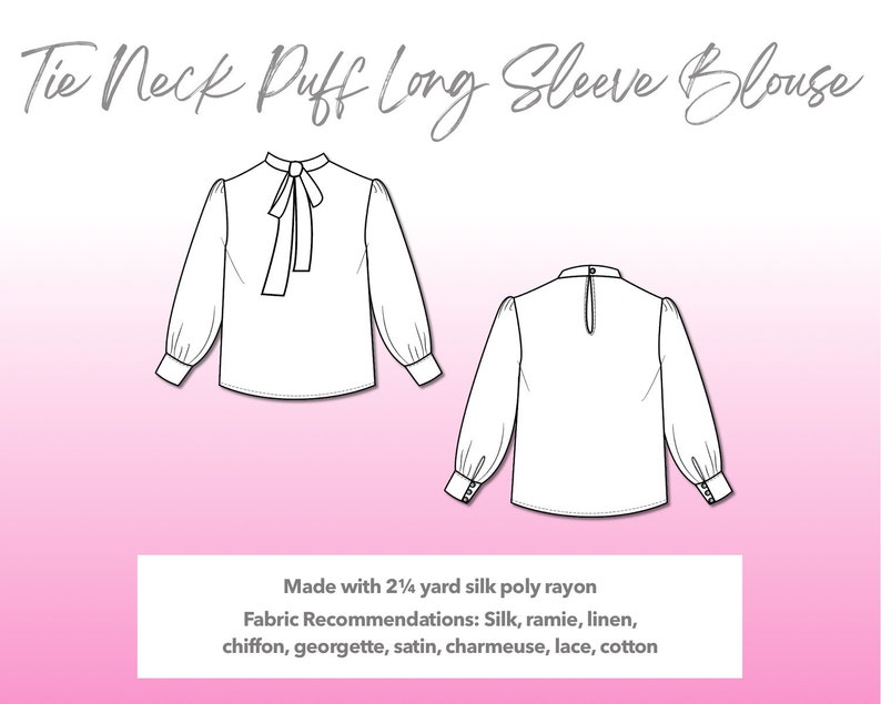 Tie Neck Puff Sleeve Blouse Sewing Pattern (PDF) - Etsy