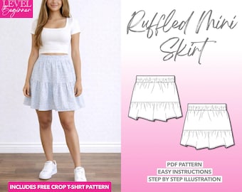 Ruffled Mini Skirt Sewing Pattern: Women's Sizes XS-XXXL (PDF Pattern)