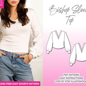 Top Sewing Pattern Bishop Sleeve Top Pattern Women Sewing Pattern Sweater Knit Top Pattern Balloon Sleeve Tee PDF Pattern Women Top Pattern