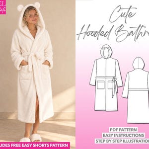 Robe Sewing Pattern Hooded Bathrobe PDF Pattern Cozy Bathrobe Pattern Bathrobe With Hood Loungewear Pattern Robe Pattern for Beginners Sew