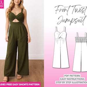Patrón de costura para mono con frente torcido: overoles de mujer (patrón PDF tallas XS-XXXL)
