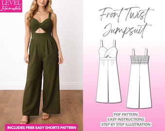 Twist Front Jumpsuit Sewing Pattern: Women's Overalls (PDF Pattern XS-XXXL)