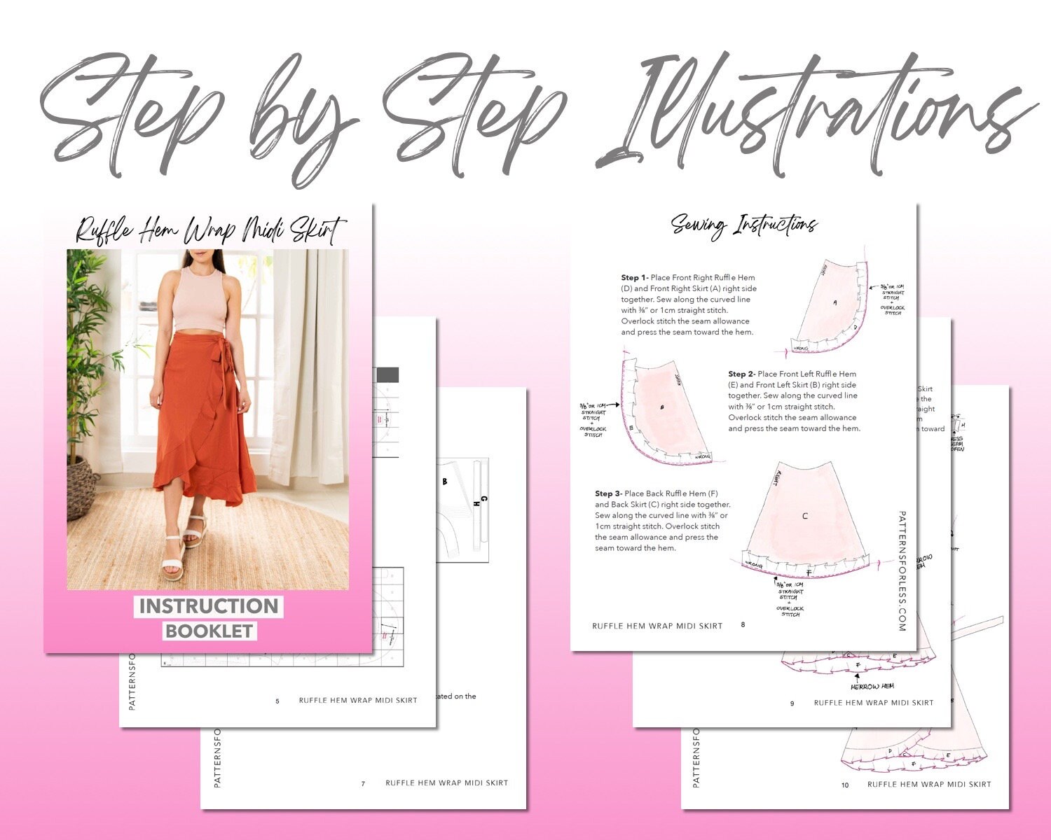 Skirt Sewing Pattern Ruffle Hem Wrap Midi Skirt Pattern