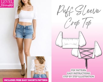 Puff Sleeve Crop Top Sewing Pattern (PDF Pattern)