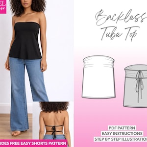 Top Sewing Pattern Backless Tube Top PDF Pattern Women Top Sewing Pattern Knit Top Pattern Summer Top Sewing Pattern Tube Top Sewing Pattern