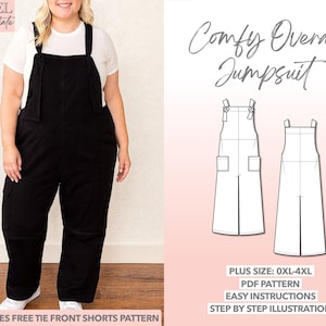 Plus Size Jumpsuit Sewing Pattern Overall Jumpsuit Pattern Overall Pattern Women Jumpsuit Dungaree Pants Pattern Loose Trouser Overalls PDF