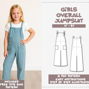 Girls Jumpsuit Sewing Pattern: Kids Dungaree Overalls (PDF Download 1Y-8Y) + Bonus Tote Bag