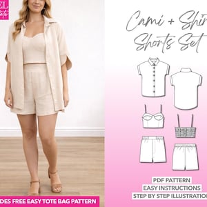 Patrón de costura para camisola corta, camisa oversize y pantalones cortos (descarga en PDF, tallas XS-XXXL) + bolsa de regalo