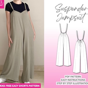 Jumpsuit Sewing Pattern Women PDF Pattern Wide Leg Jumpsuit Pattern Suspender Jumpsuit Sewing Pattern Overall Pattern Easy Sewing Pattern