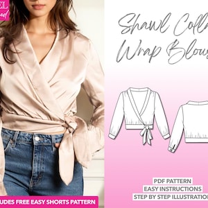 Blouse Sewing Pattern Women Top Pattern Shawl Collar Blouse Pattern Wrap Top PDF Pattern Wrap Blouse Sewing Pattern Silk Blouse PDF Pattern