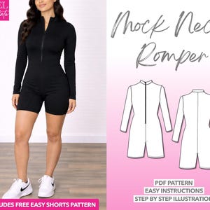 Mock Neck Ganzanzug Romper Schnittmuster: Damen Jumpsuit (PDF Muster XS-XXXL)