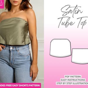 Tube Top Sewing Pattern Women Top Pattern Crop Top PDF Pattern Easy Sewing Pattern Satin Top Sewing Pattern PDF Top Pattern Tube Top Pattern