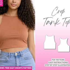 Schnittmuster für Crop-Top und Tanktop, Damenoberteil, Damen-Schnittmuster, Anfänger-Schnittmuster, einfaches PDF-Schnittmuster, Crop-Top