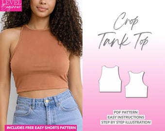 Crop Top Sewing Pattern Tank Top Sewing Pattern Women Top Pattern Women Sewing Pattern Beginner Sewing Pattern Easy PDF Pattern Crop Tank