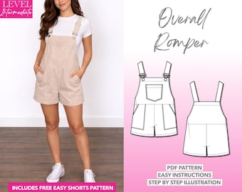 Pocket Overall Romper Sewing Pattern: Women's Playsuit (PDF Pattern, XS-XXXL)
