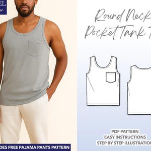 Patron de couture débardeur homme avec poche S-XXL (Patron PDF)