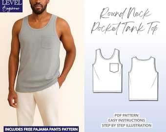 Mens Pocket Tank Top Sewing Pattern S-XXL (PDF Pattern)