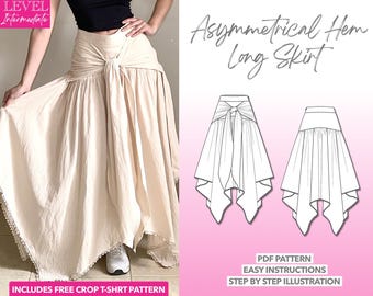 Boho Tie Front Skirt Sewing Pattern: Asymmetrical Hem (PDF Pattern