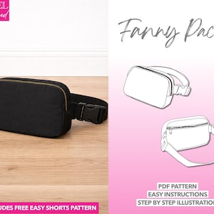 ファニーパックの縫製パターン：クロスボディバッグのPDFパターン（ワンサイズ）